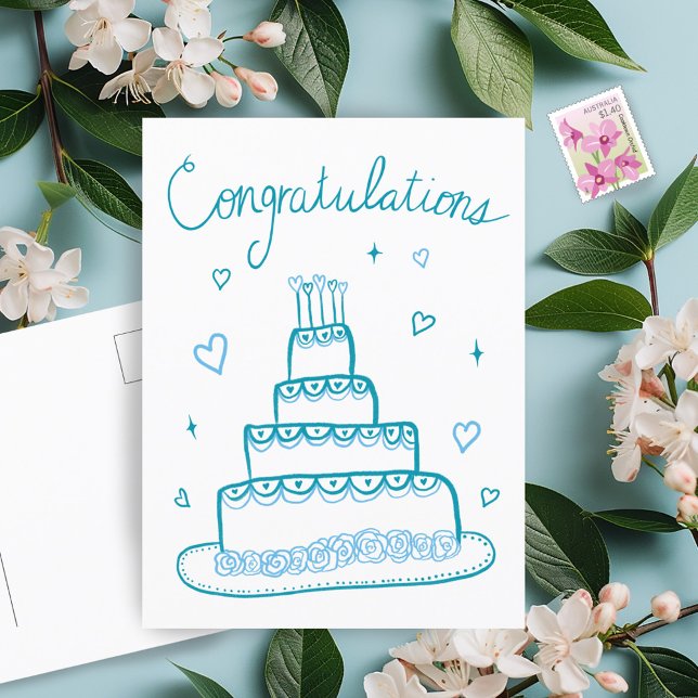 Congratulations Wedding Engagement Sketch Doodle  Postcard (Congratulations Wedding Engagement Sketch Doodle Postcard Cake Whimsical)
