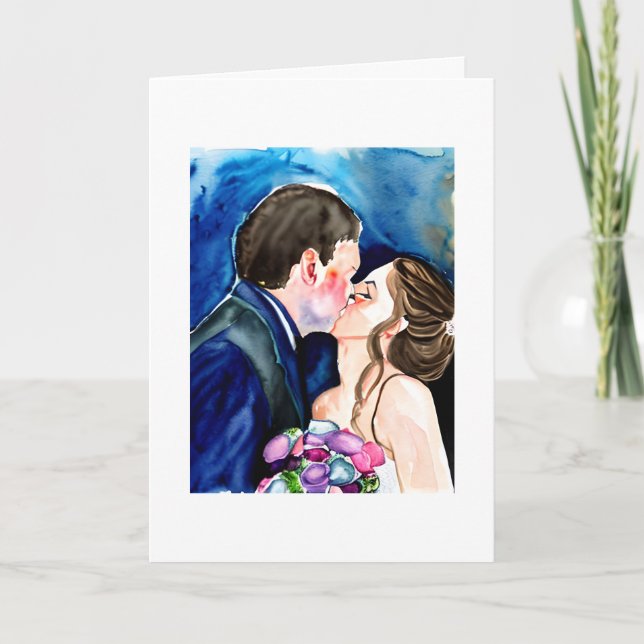 Congratulations | Wedding Kiss Watercolor Art Card (Front)