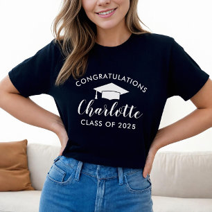 Congratulations White Script Name Graduation T-Shirt