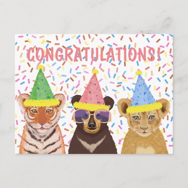 Congratulations - Wild Animals Illustration  Postcard (Front)