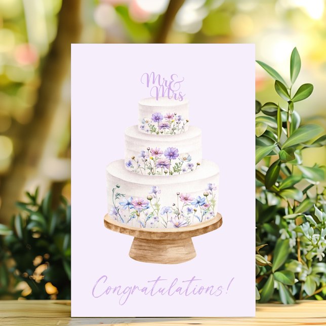 Congratulations Wildflowers Wedding Cake Card (Creator Uploaded)