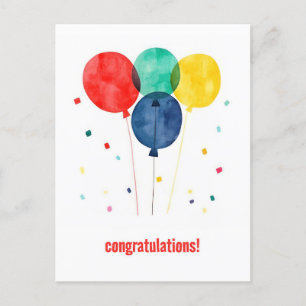 Congratulations with Balloons and Confetti Postcard