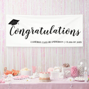Congratulations with Black Grad Cap Graduation Ban Banner