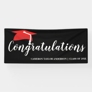 Congratulations with Black Grad Cap Graduation Ban Banner