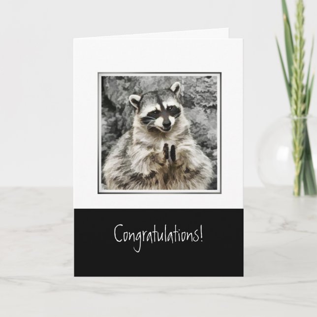 Congratulations with Funny Clapping Racoon Pet Holiday Card (Front)
