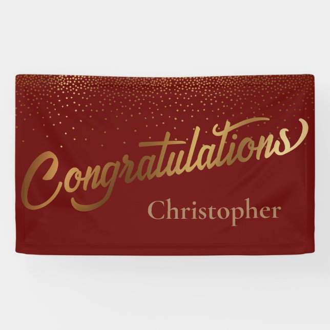 Congratulations with Gold Confetti Burgundy Banner (Horizontal)