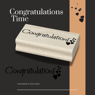 Congratulations with Hearts Rubber Stamp