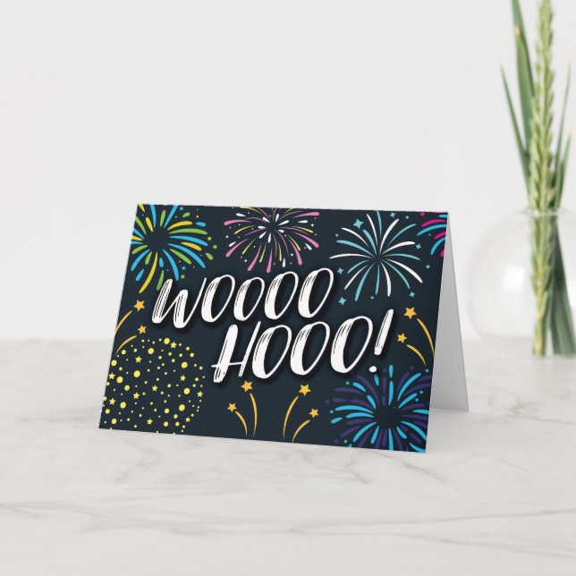 Congratulations, WOOO HOOO! with Fireworks and Sta Thank You Card (Front)