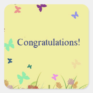Congratulations yellow butterfly background square sticker