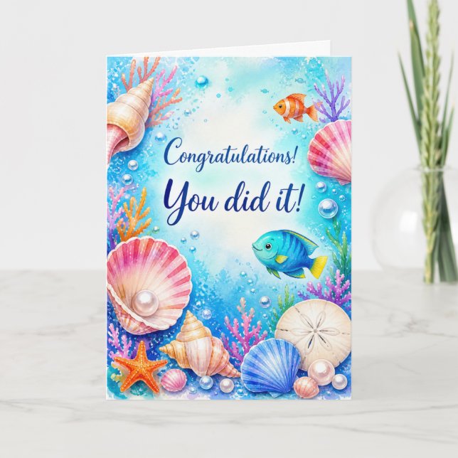 Congratulations You Did It Bright Ocean Fish Water Card (Front)