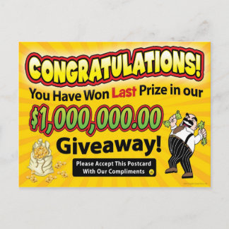 Congratulations You Have Won Last Prize - Funny Postcard
