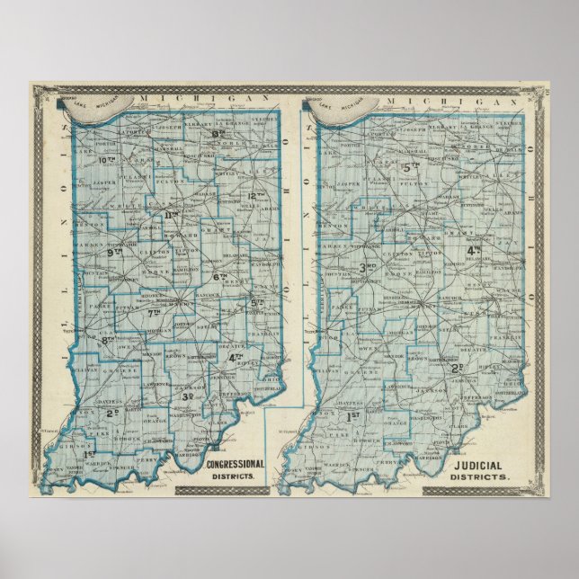 Congressional districts Judicial districts Indiana Poster (Front)