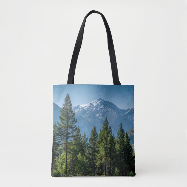 Coniferous Trees with Mountain Background Tote Bag (Front)