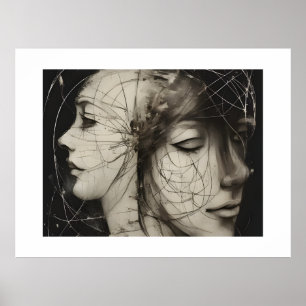 Conjoined Black and White Drawing Poster