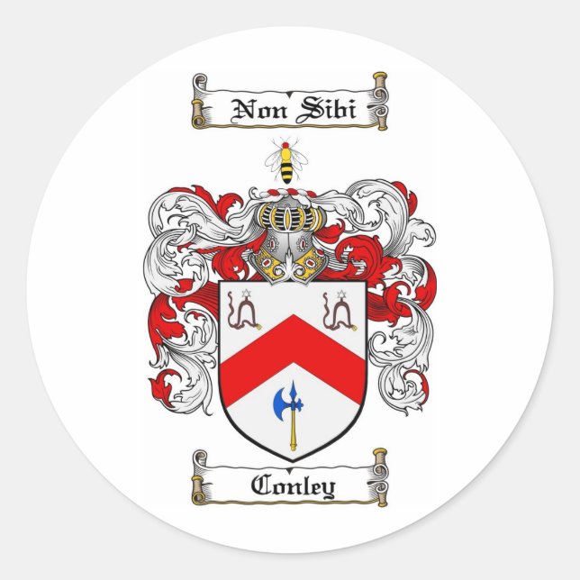 CONLEY FAMILY CREST -  CONLEY COAT OF ARMS CLASSIC ROUND STICKER (Front)