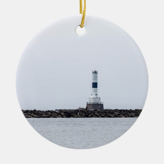 Conneaut West Breakwater Lighthouse Ceramic Tree Decoration (Front)