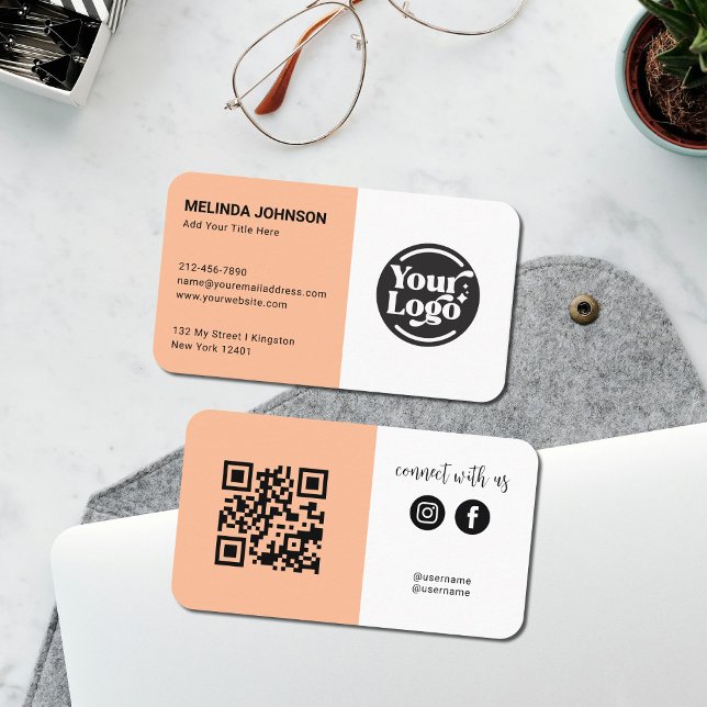 Connect Peach Fuzz White QR Code Logo Social Media Business Card (Creator Uploaded)