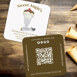Connect With Me QR Code Simple Bakery Ice Cream Square Business Card
