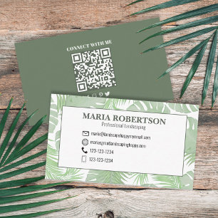 Connect with Me QR Code Social Media Palm Leaves Business Card