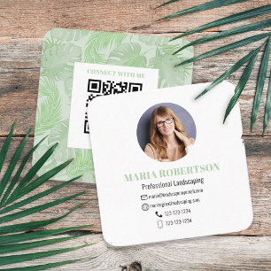 Connect with Me QR Code Social Media Palm Leaves Square Business Card
