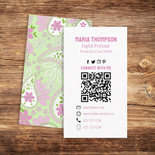 Connect With Me Social Media QR Code Paisley Business Card