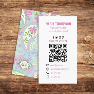 Connect With Me   Social Media QR Code Paisley  Business Card