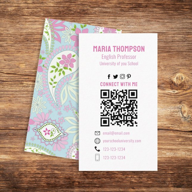 Connect With Me | Social Media QR Code Paisley  Business Card (Creator Uploaded)