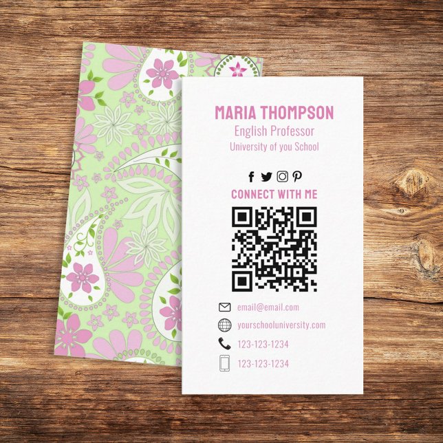 Connect With Me | Social Media QR Code Paisley  Business Card (Creator Uploaded)