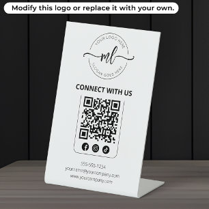 Connect With Us Business Logo Initials Qr Code Pedestal Sign