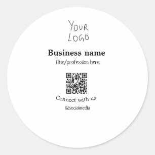 Connect with us business logo QR social media name Classic Round Sticker