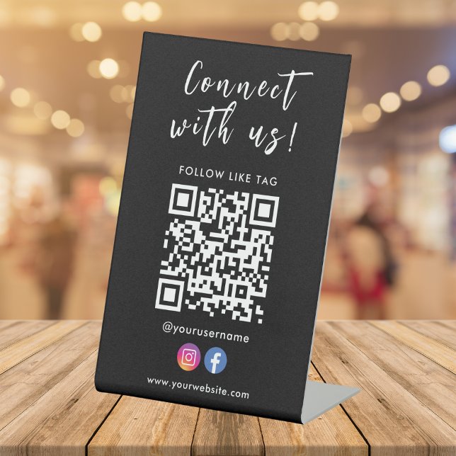 Connect With Us Facebook Instagram Qr Code Pedestal Sign (Creator Uploaded)