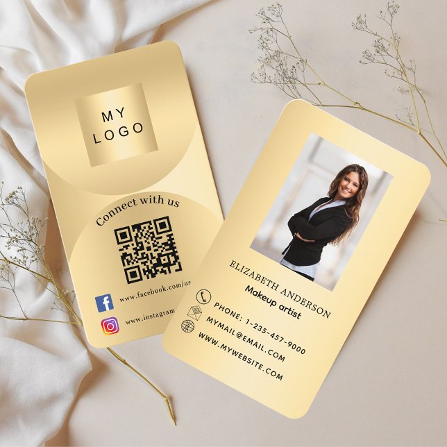 Connect with us gold photo Qr code social media Business Card (Creator Uploaded)