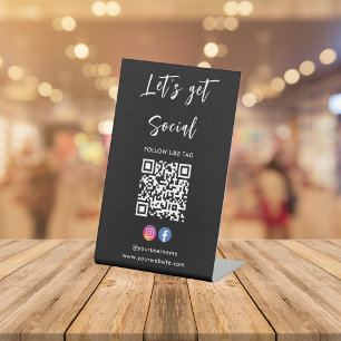 Connect With Us Instagram Facebook Qr Code Black Pedestal Sign