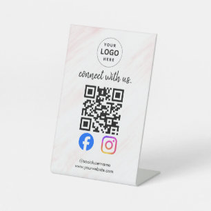connect with us instagram facebook social media qr pedestal sign
