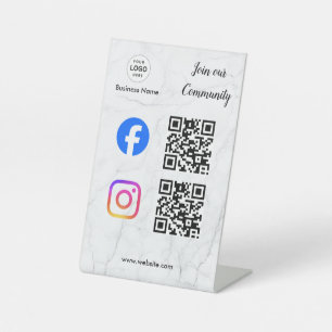 connect with us instagram facebook social media qr pedestal sign