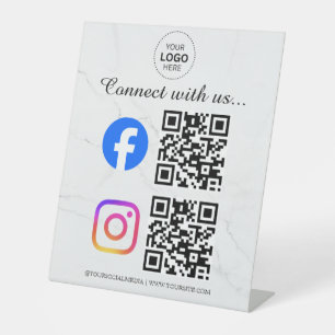connect with us instagram facebook social media qr pedestal sign
