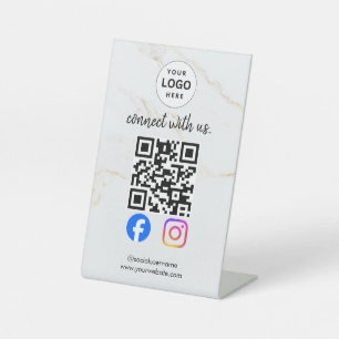 connect with us instagram facebook social media qr pedestal sign