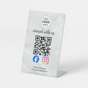 connect with us instagram facebook social media qr pedestal sign