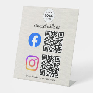 connect with us instagram facebook social media qr pedestal sign