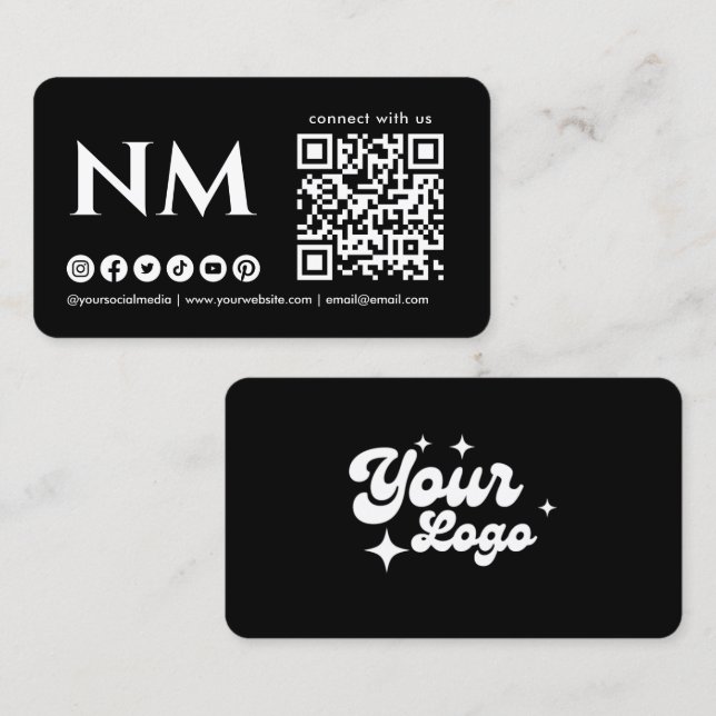 Connect With Us Logo Monogram Qr Code Business Card (Front/Back)