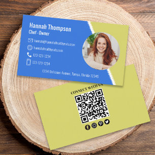 Connect With Us Modern Photo QR Code Blue Green Business Card