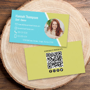 Connect With Us Modern Photo QR Code Teal Business Card