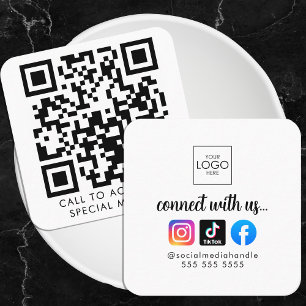 Connect With Us Modern Social Media QR Code Cool Square Business Card