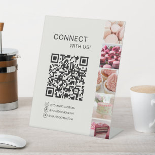Connect With Us QR Code Bakery Cake Shop Pedestal Sign