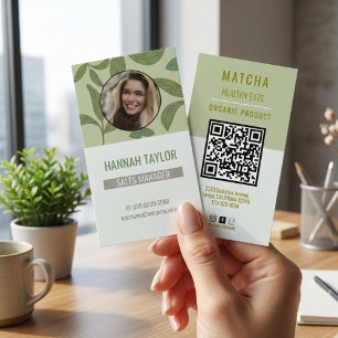 Connect With Us QR Code Green Tea Logo Business Card