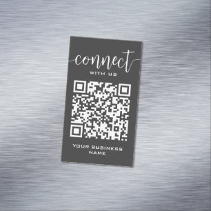 Connect With Us Qr Code Grey Chic Modern Minimal Magnetic Business Card