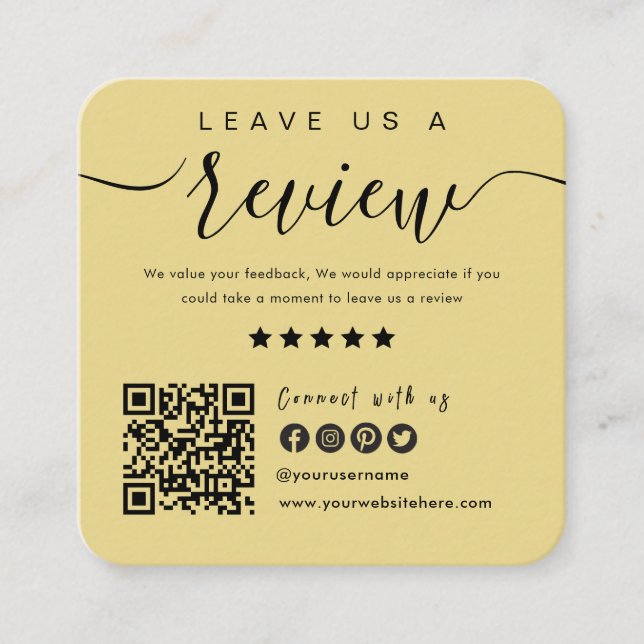Connect With Us QR Code | Leave Us A Review Modern Square Business Card (Front)