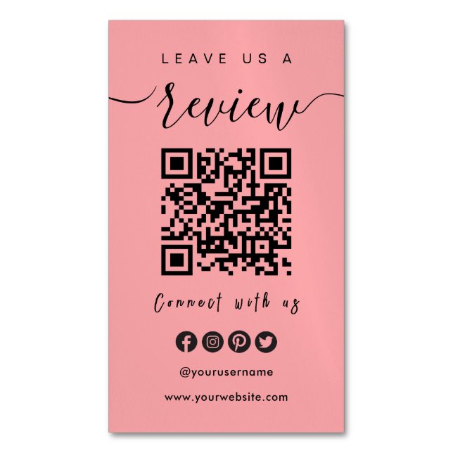 Connect With Us QR Code | Leave Us A Review Script Magnetic Business Card (Front Vertical)