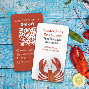 Connect With Us   QR Code Lobster Coastal Sea Business Card