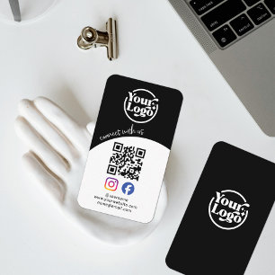 Connect With Us QR Code Logo Social Media Black Business Card